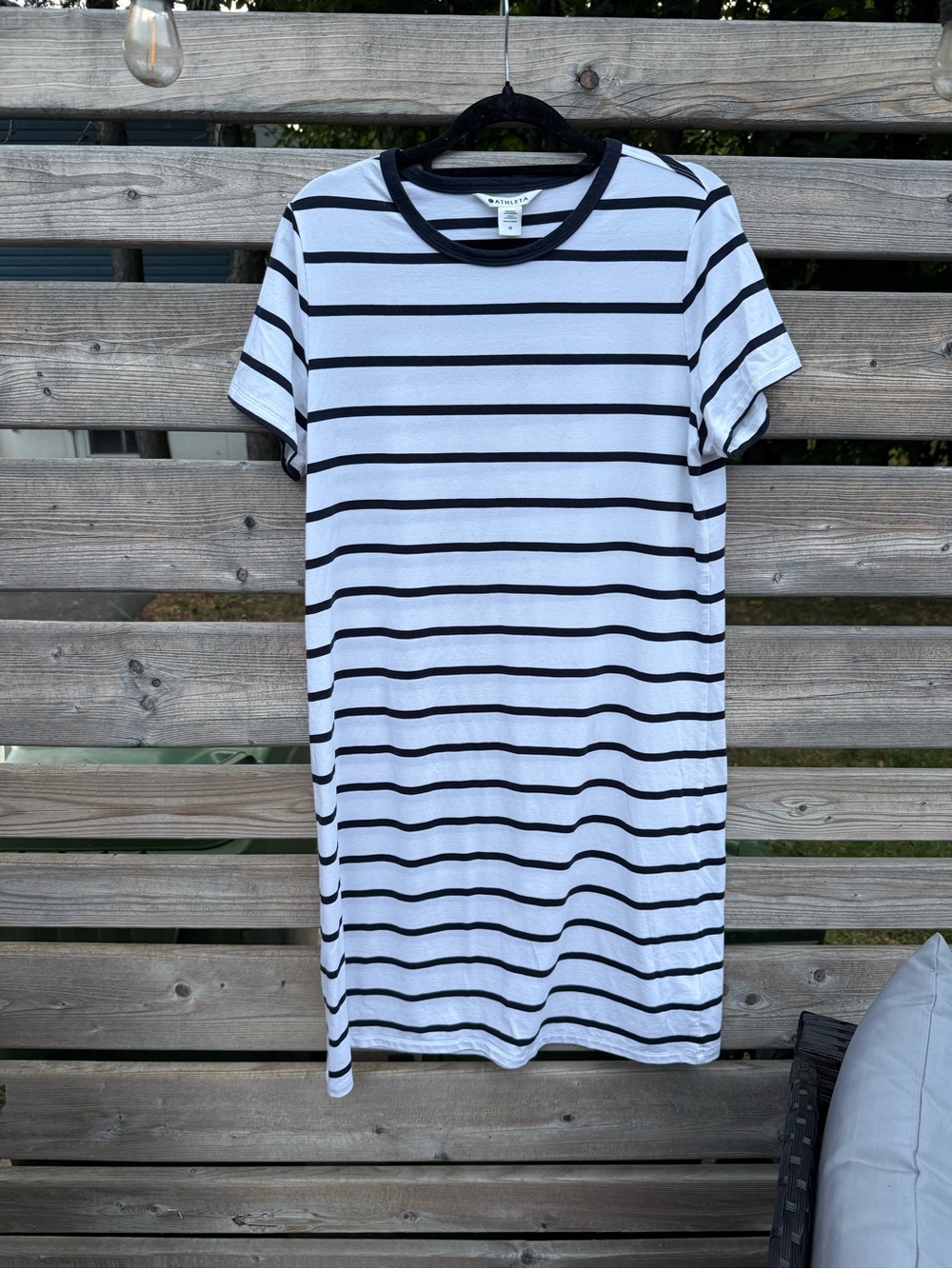 Athleta White & Navy Striped Midi Length T-Shirt Dress